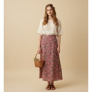 Vintage First Issue Maxi Skirt Womens 14 Y2K Dark Floral 90s Fairy Cottage Pink